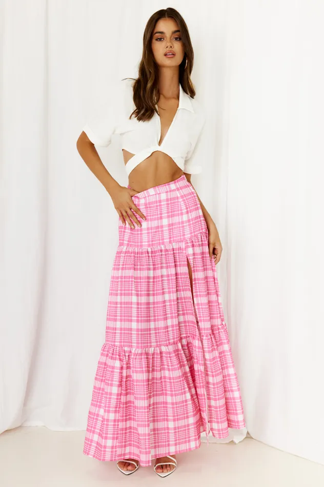Women Skirts Runaway The Label Valence Maxi Skirt Pink Check
