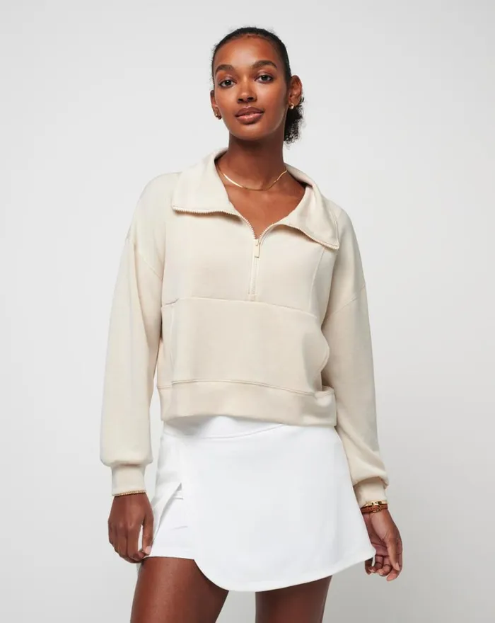 Women SKYLOFT SOFT HALF ZIP Heather Brazilian Sand TravisMathew Hoodies and Pullovers