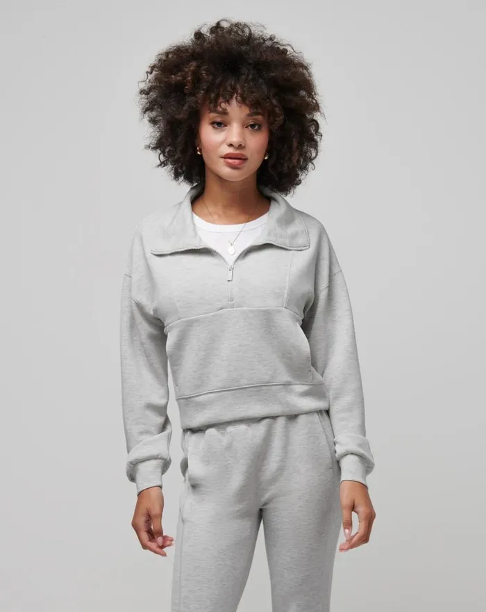 Women SKYLOFT SOFT HALF ZIP Heather Light Grey TravisMathew Hoodies and Pullovers