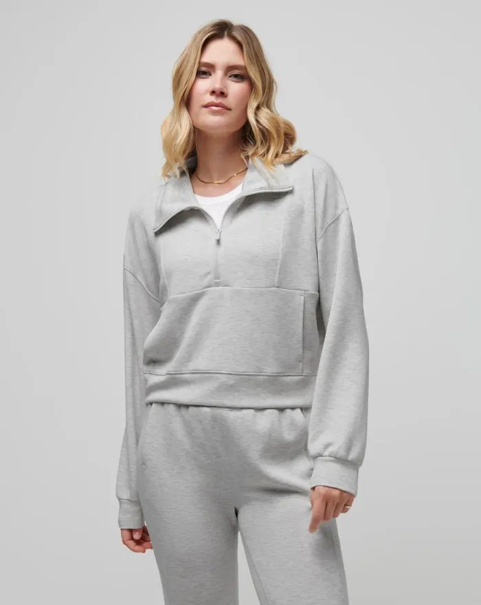 Women SKYLOFT SOFT HALF ZIP Heather Light Grey TravisMathew Hoodies and Pullovers