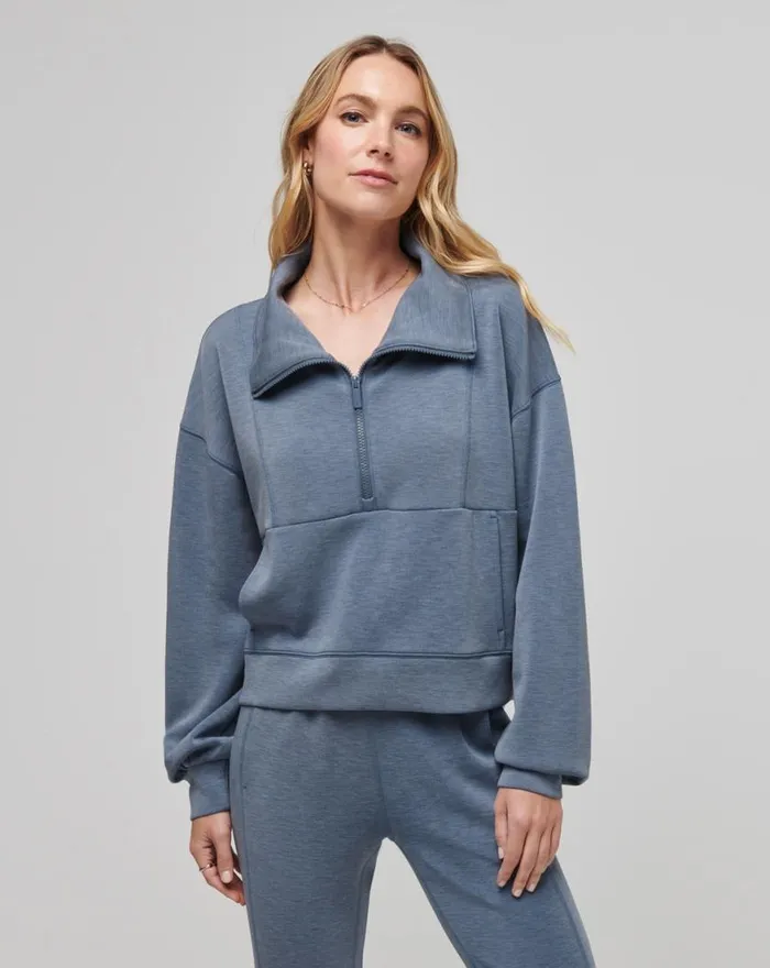 Women SKYLOFT SOFT HALF ZIP Heather Moonlight Blue TravisMathew Hoodies and Pullovers