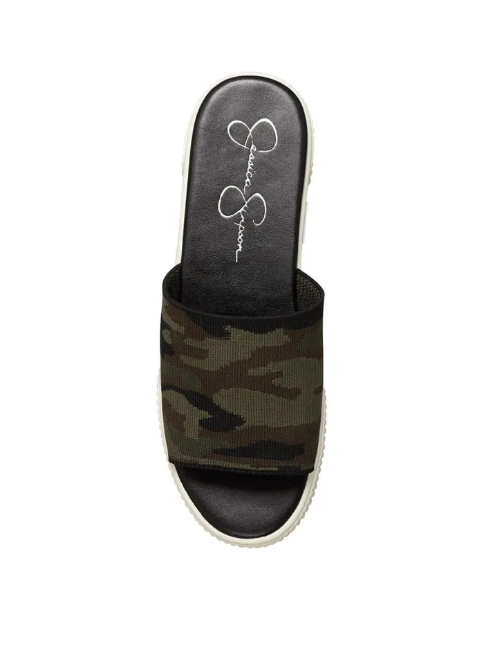 Women Slides and Mules Jessica Simpson Ezira Platform Flat In Camo Camo Green