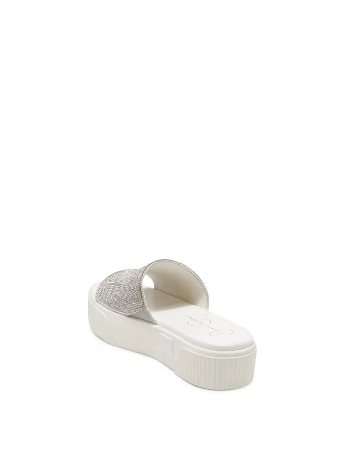 Women Slides and Mules Jessica Simpson Ezira Platform Flat In Silver Textured Silver