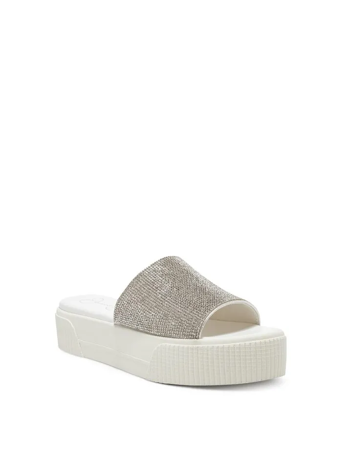 Women Slides and Mules Jessica Simpson Ezira Platform Flat In Silver Textured Silver