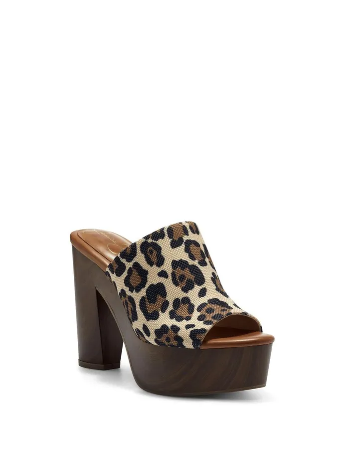 Women Slides and Mules Jessica Simpson Shelbie Platform Slide In Leopard Natural Textured Leopard