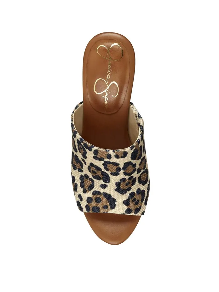 Women Slides and Mules Jessica Simpson Shelbie Platform Slide In Leopard Natural Textured Leopard