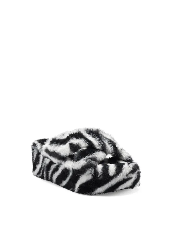 Women Slides and Mules Jessica Simpson Talulla Platform Slide In Zebra Fuzzy Black And White Zebra