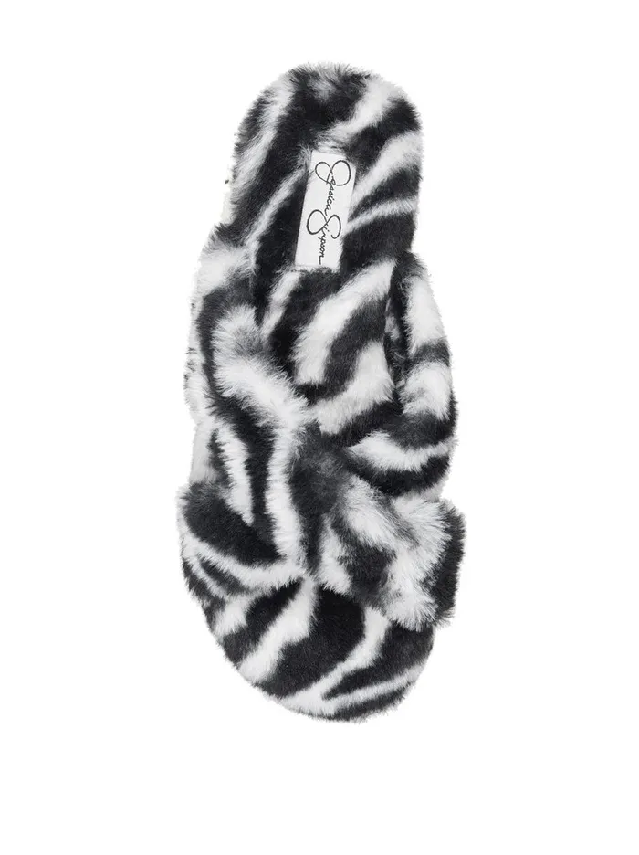 Women Slides and Mules Jessica Simpson Talulla Platform Slide In Zebra Fuzzy Black And White Zebra