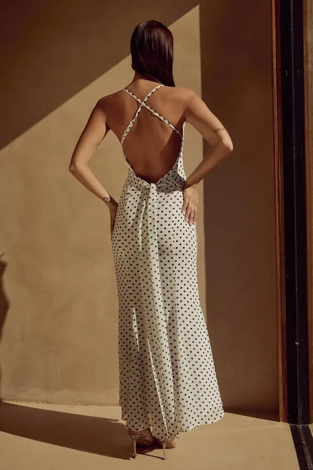 Women Slip Dresses Runaway The Label ALBION MAXI DRESS White Polka