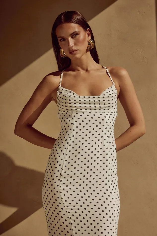Women Slip Dresses Runaway The Label ALBION MAXI DRESS White Polka