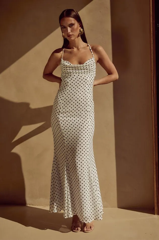 Women Slip Dresses Runaway The Label ALBION MAXI DRESS White Polka