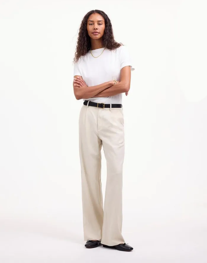 Women Slouchy Straight Pants In Drapey Twill Muted Stone Madewell Pants