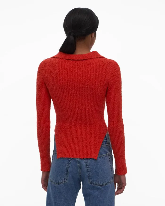 Women Slubbed Knit Polo Flare Helmut Lang Sweaters
