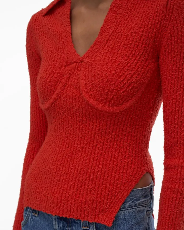 Women Slubbed Knit Polo Flare Helmut Lang Sweaters