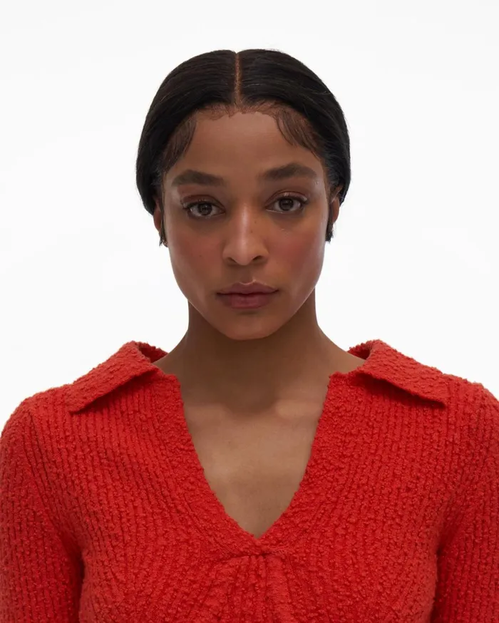 Women Slubbed Knit Polo Flare Helmut Lang Sweaters