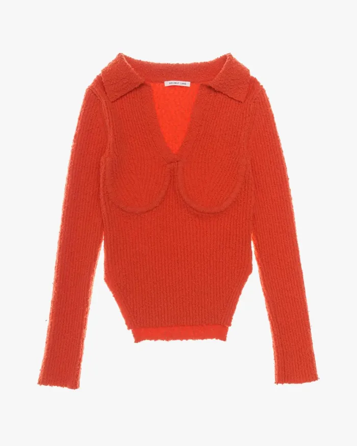 Women Slubbed Knit Polo Flare Helmut Lang Sweaters