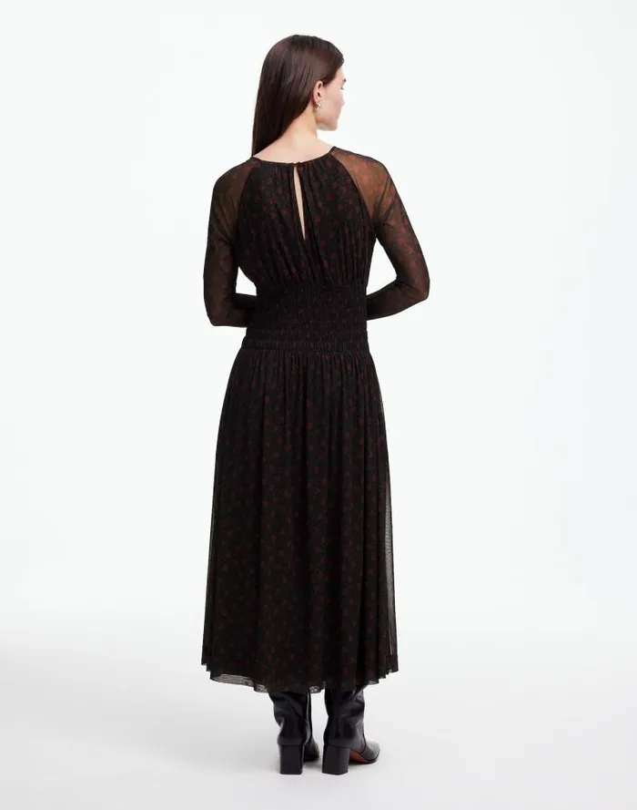 Women Smocked Midi Dress In Floral Bright Cherry Madewell Dresses