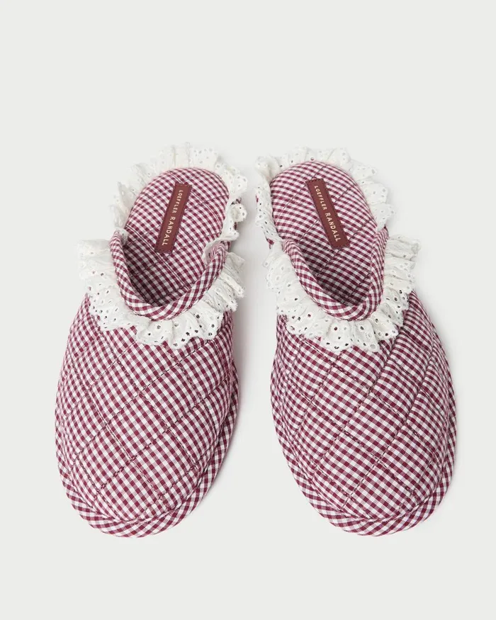 Women Soft Accessories Loeffler Randall Marky CreamMaroon Gingham Slipper