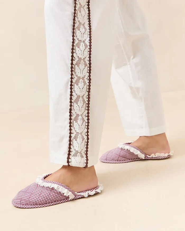 Women Soft Accessories Loeffler Randall Marky CreamMaroon Gingham Slipper Women Soft Accessories Loeffler Randall Marky CreamMaroon Gingham Slipper
