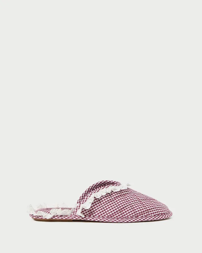 Women Soft Accessories Loeffler Randall Marky CreamMaroon Gingham Slipper Women Soft Accessories Loeffler Randall Marky CreamMaroon Gingham Slipper