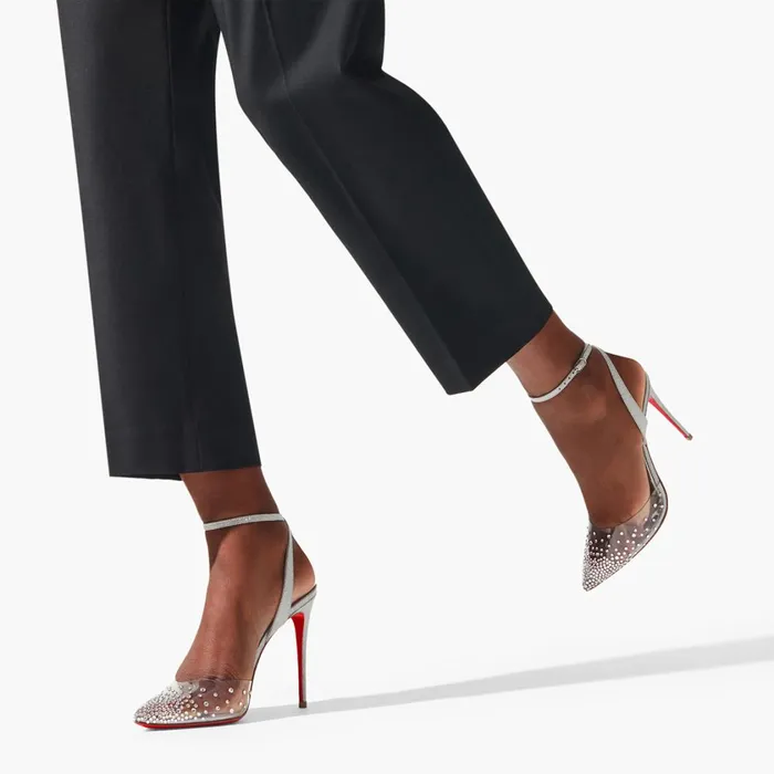 Women Spikaqueen 100 Mm Pumps 8211 PVC Calf Leather And Strass 8211 Silver Silver Christian Louboutin Pumps