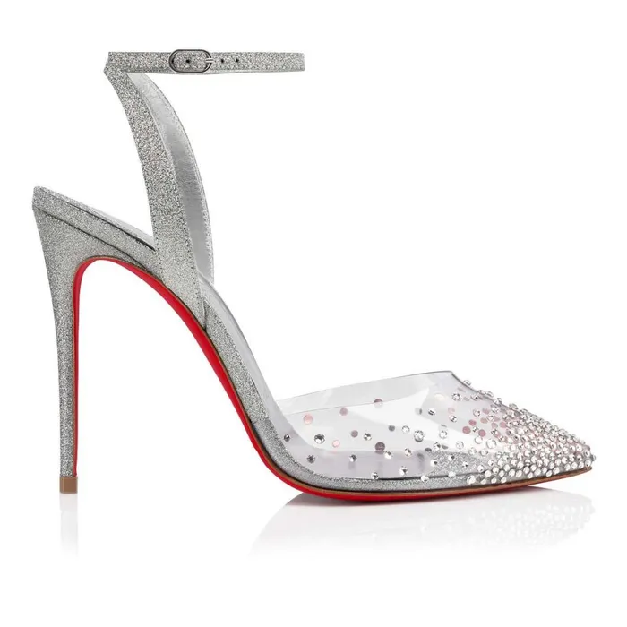 Women Spikaqueen 100 Mm Pumps 8211 PVC Calf Leather And Strass 8211 Silver Silver Christian Louboutin Pumps