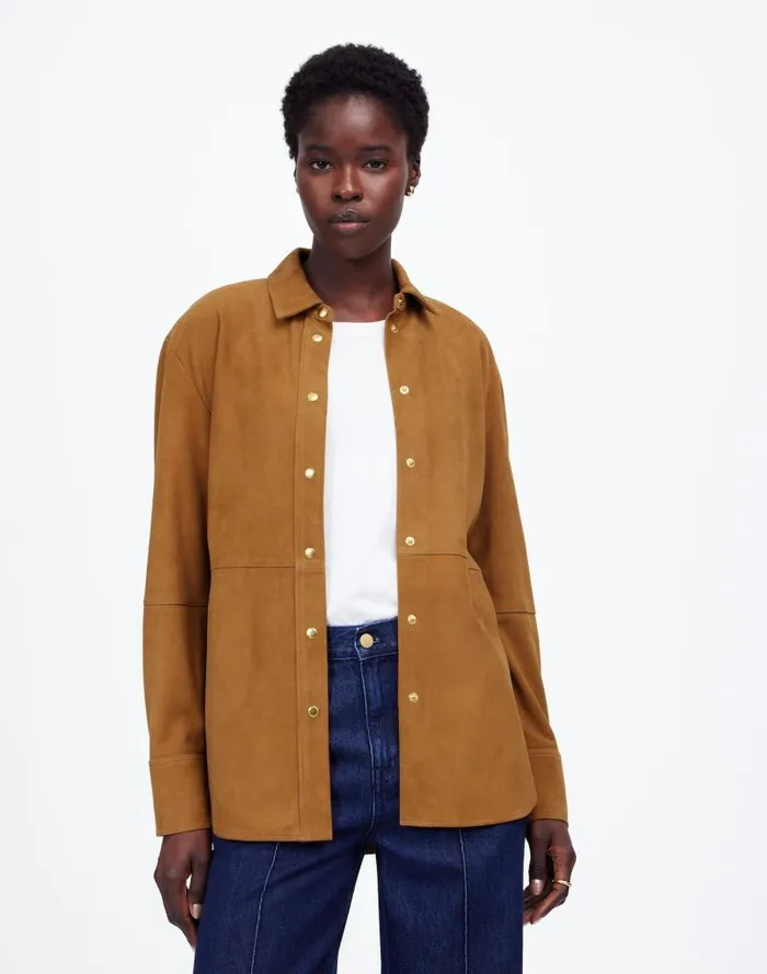 Women StraightHem ButtonUp Shirt In Suede Leather Suede Madewell Tops and Shirts Women StraightHem ButtonUp Shirt In Suede Leather Suede Madewell Tops and Shirts