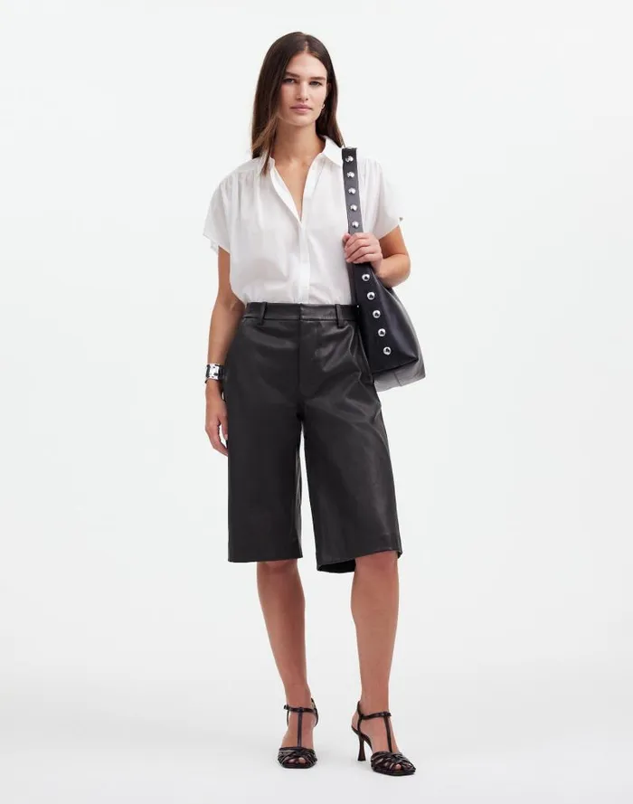 Women Stretch Leather Culottes True Black Madewell Shorts