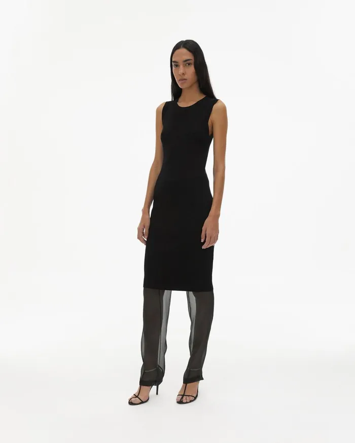 Women Stretch Viscose Crewneck Dress Black Helmut Lang Dresses