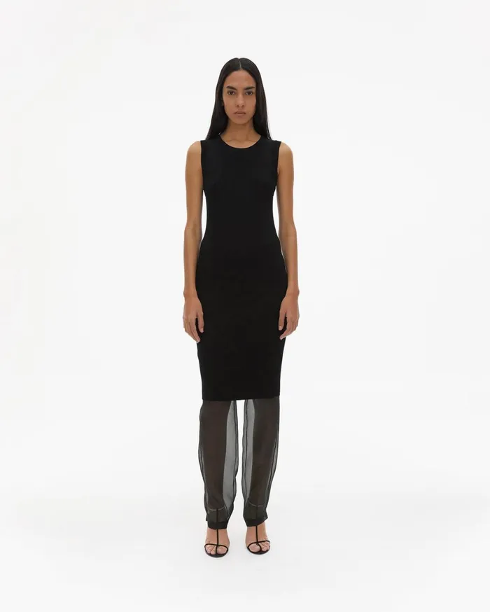 Women Stretch Viscose Crewneck Dress Black Helmut Lang Dresses
