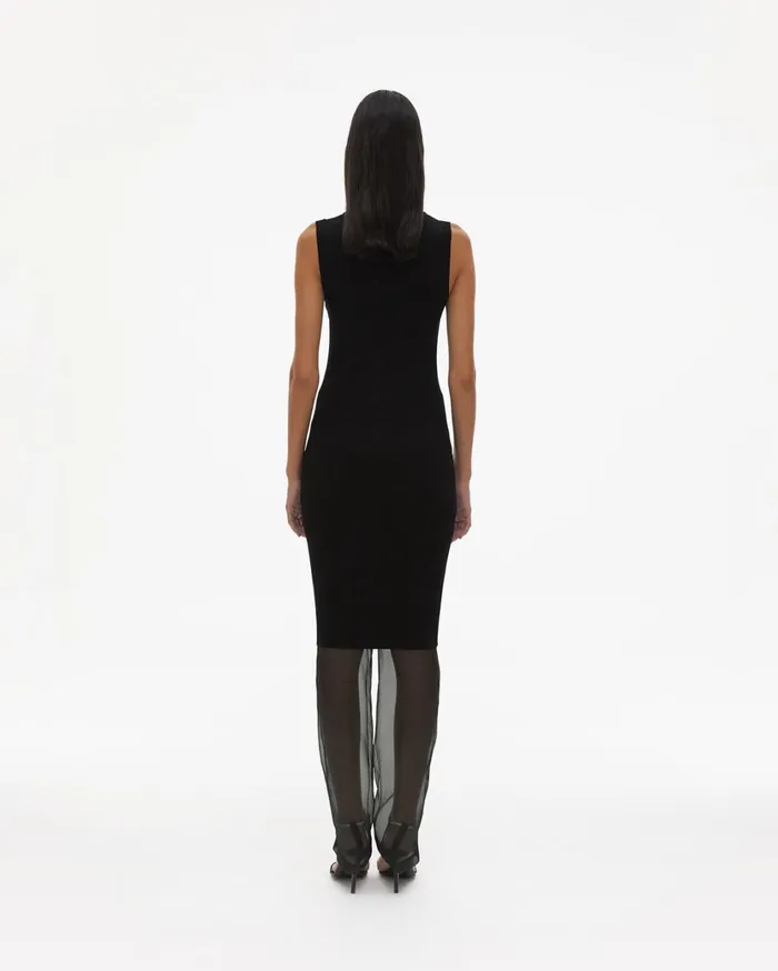 Women Stretch Viscose Crewneck Dress Black Helmut Lang Dresses