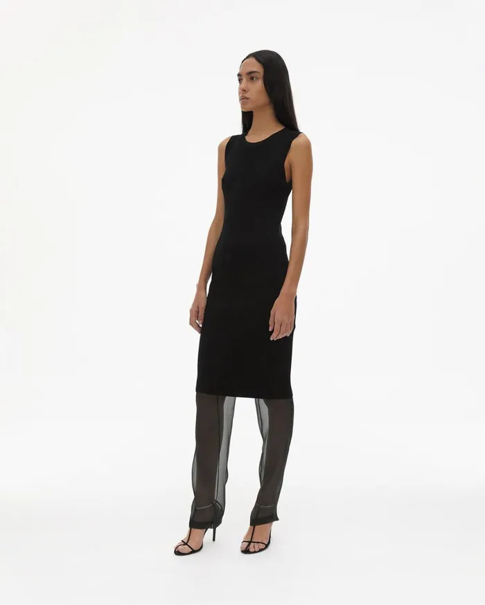 Women Stretch Viscose Crewneck Dress Black Helmut Lang Dresses
