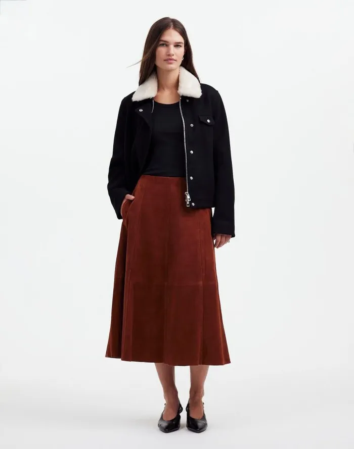Women Suede Seamed Midi Skirt Soft Mahogany Madewell Skirts