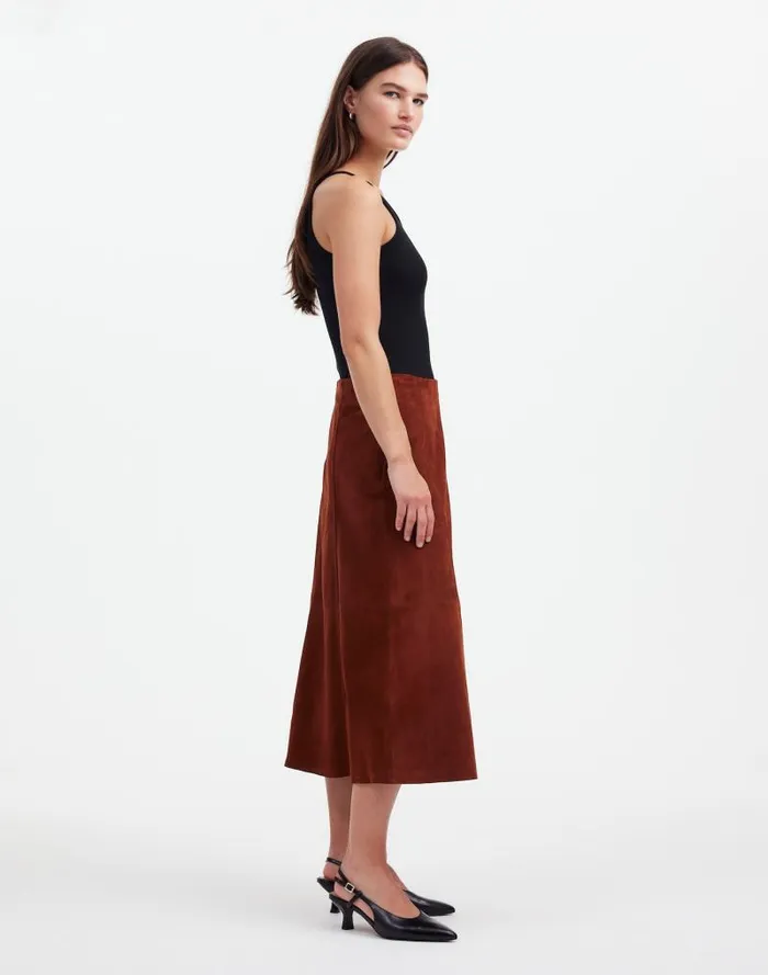 Women Suede Seamed Midi Skirt Soft Mahogany Madewell Skirts