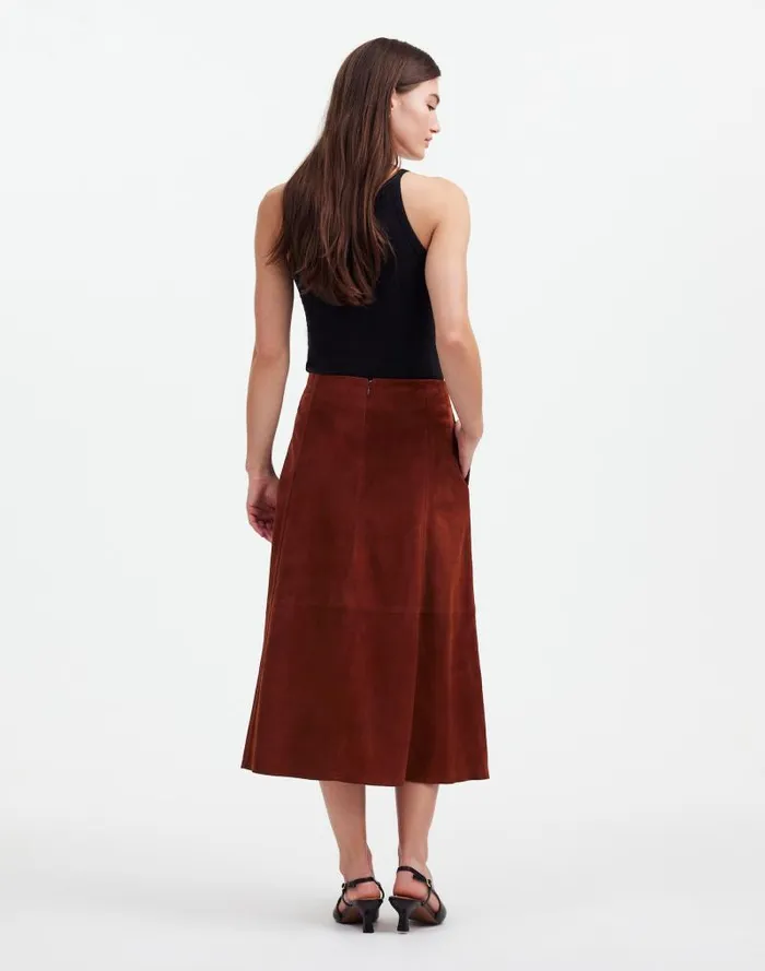 Women Suede Seamed Midi Skirt Soft Mahogany Madewell Skirts