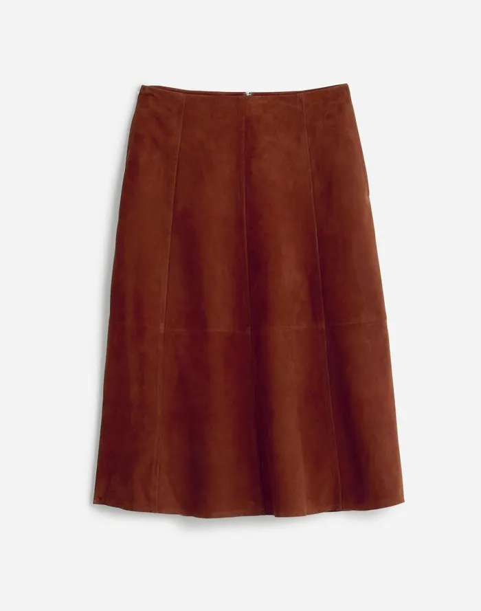 Women Suede Seamed Midi Skirt Soft Mahogany Madewell Skirts