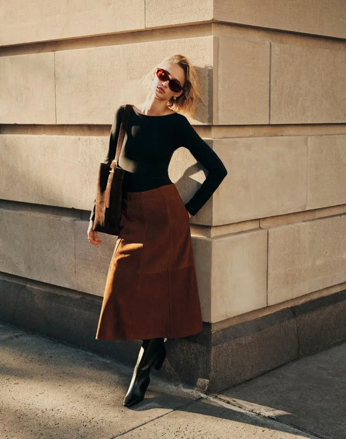 Women Suede Seamed Midi Skirt Soft Mahogany Madewell Skirts