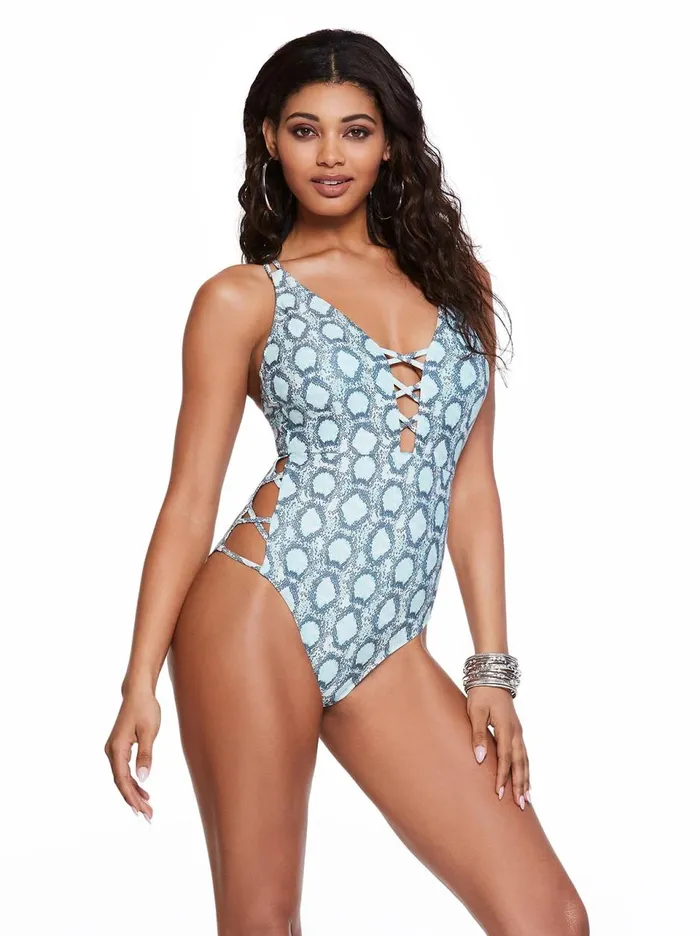 Women Swim Jessica Simpson Snake Eyes One Piece In Mist Snake Eyes Mist