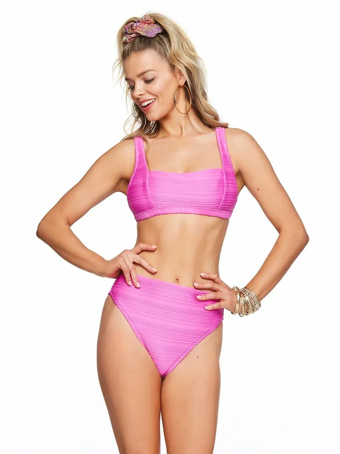 Women Swim Jessica Simpson Thick Strap Retro Bra In Fuchsia Textured Fuchsia