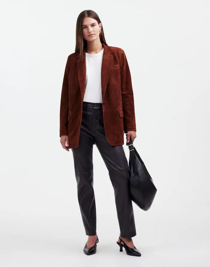 Women The 03990s Straight MidRise Pant In Leather True Black Madewell Pants
