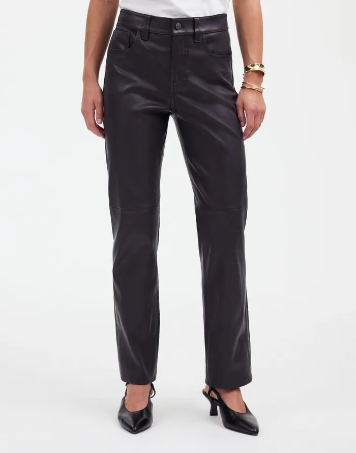 Women The 03990s Straight MidRise Pant In Leather True Black Madewell Pants