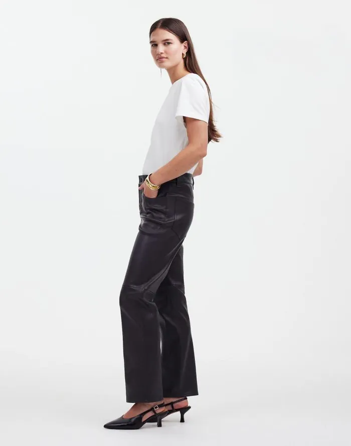 Women The 03990s Straight MidRise Pant In Leather True Black Madewell Pants