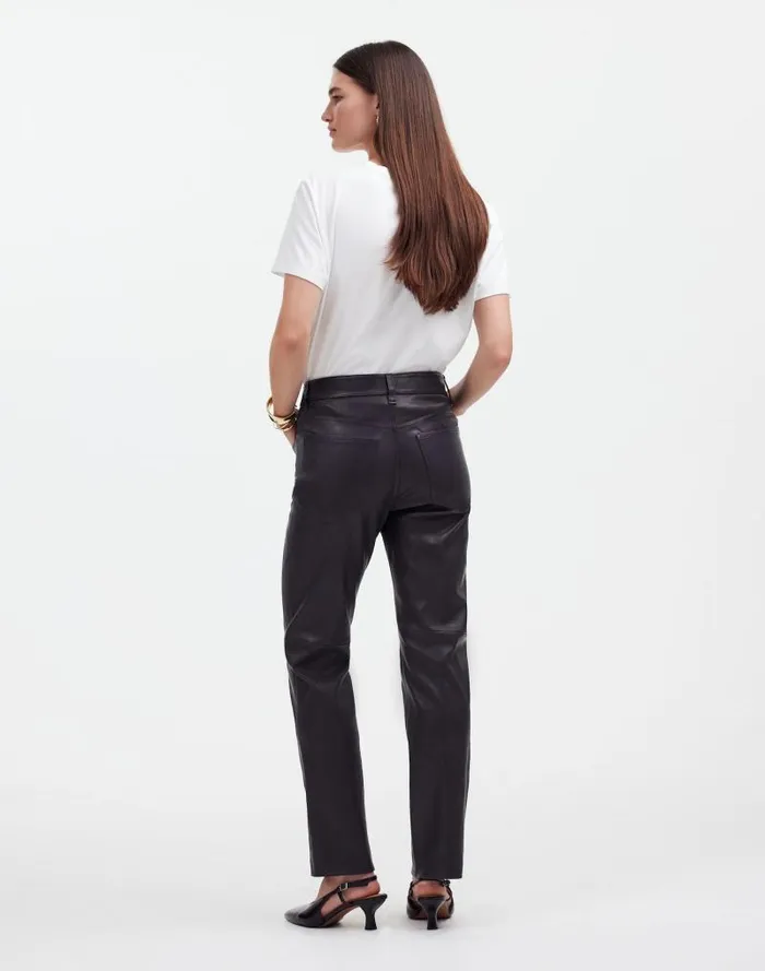 Women The 03990s Straight MidRise Pant In Leather True Black Madewell Pants