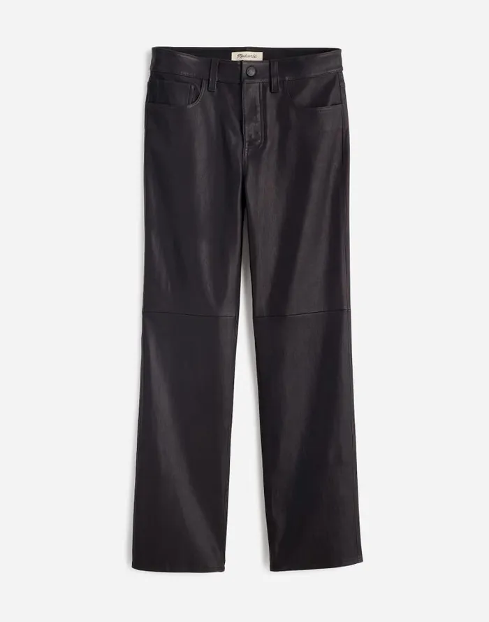 Women The 03990s Straight MidRise Pant In Leather True Black Madewell Pants
