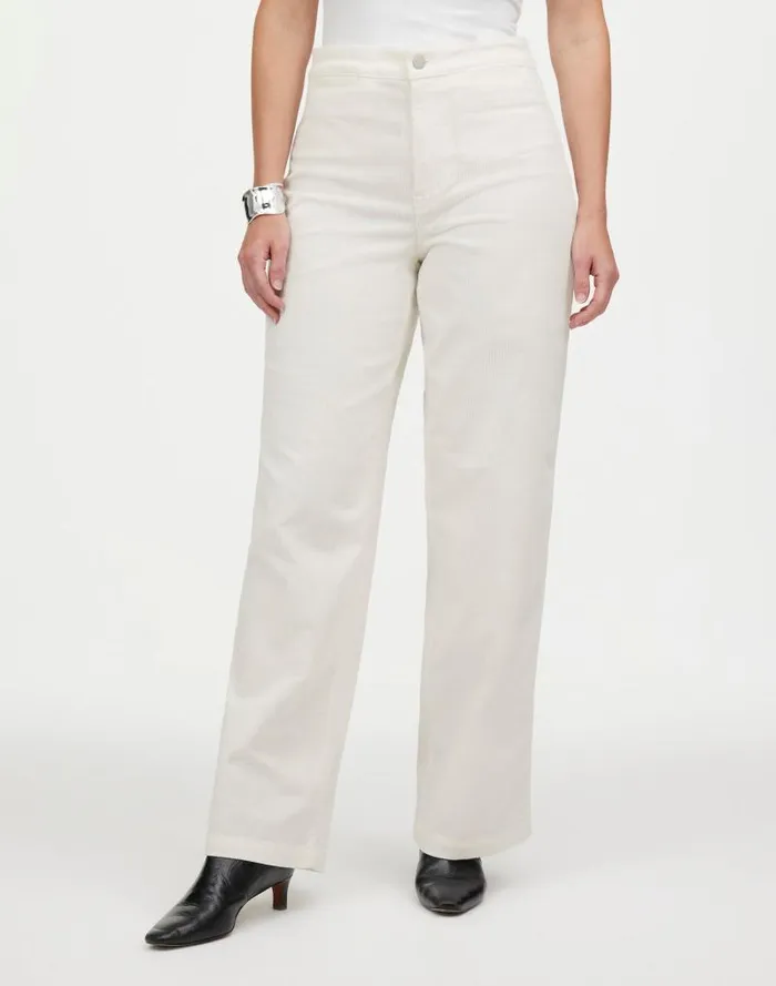 Women The Curvy Emmett WideLeg Pant In Corduroy Welt Pocket Edition Winter White Madewell Pants
