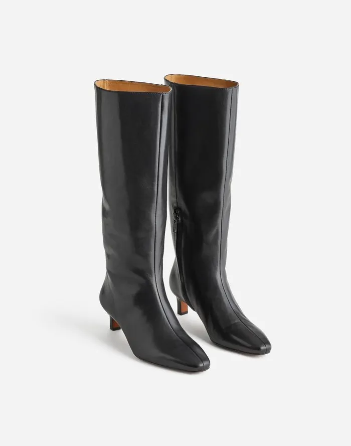 Women The Dimes KittenHeel KneeHigh Boot With Extended Calf In Leather True Black Madewell Boots