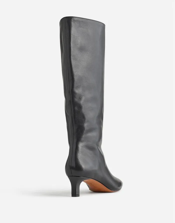 Women The Dimes KittenHeel KneeHigh Boot With Extended Calf In Leather True Black Madewell Boots
