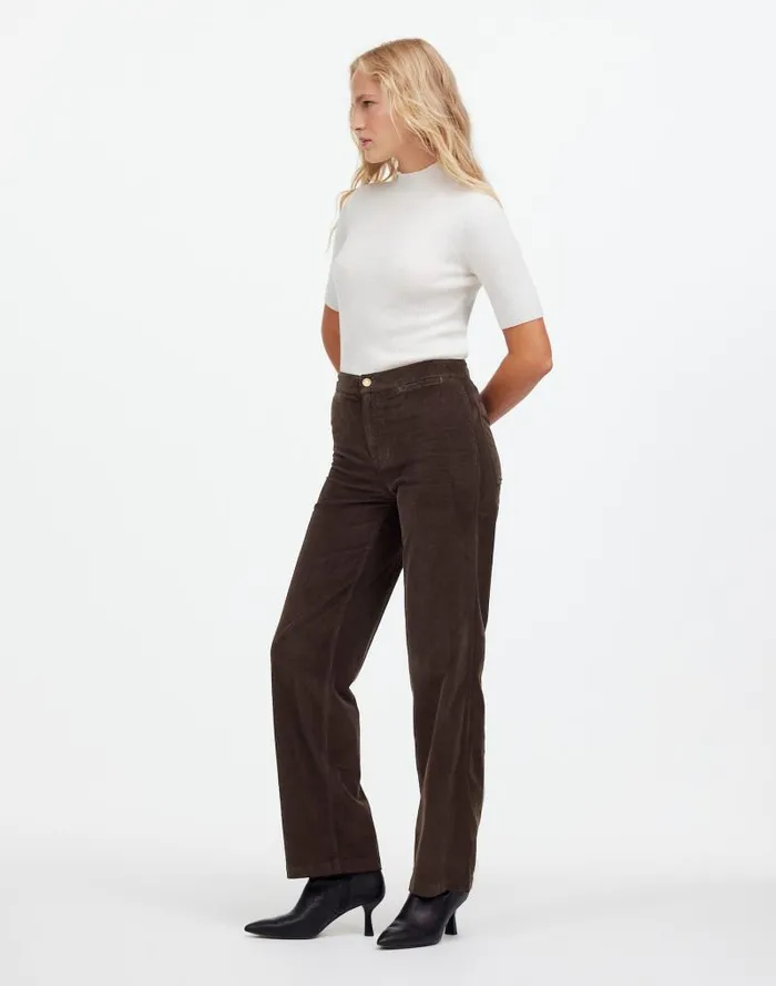 Women The Emmett WideLeg Pant In Corduroy Welt Pocket Edition Dark Carob Madewell Pants