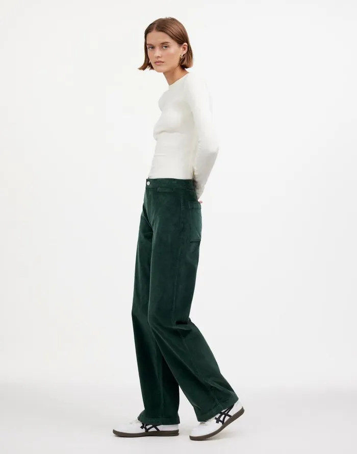 Women The Emmett WideLeg Pant In Corduroy Welt Pocket Edition Luxury Forest Madewell Pants