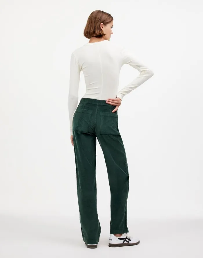 Women The Emmett WideLeg Pant In Corduroy Welt Pocket Edition Luxury Forest Madewell Pants